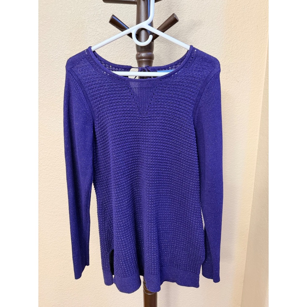 Simply Vera Vera Wang Purple Metallic Knit Keyhole Back Tie Sweater Large